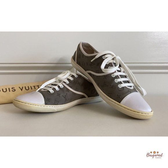 Authentic Louis Vuitton Gray/White Monogram Canvas Leather FrontRow Sneakers 5.5 - Picture 9 of 14